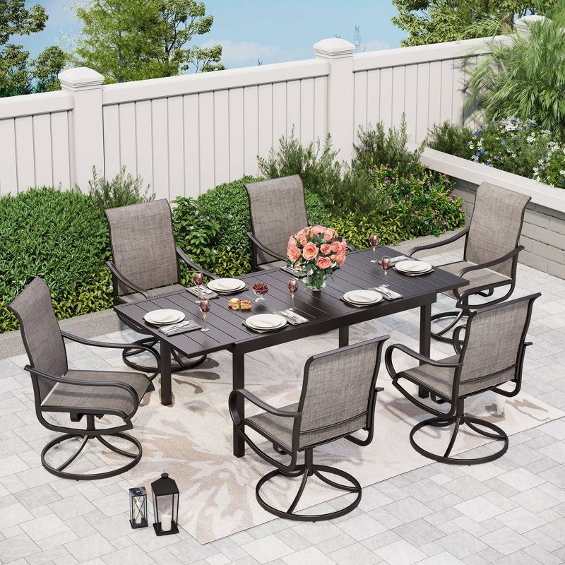 7pc Patio Dining Set with Steel Expandable Table &#38; 360 Swivel Sling Arm Chairs - Captiva Designs, 1 of 13