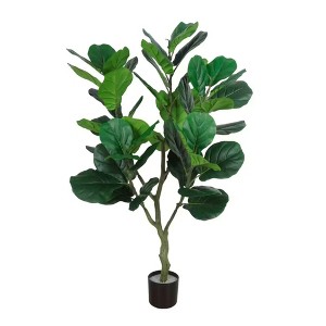 Vitalismo 4.5ft Artificial Fiddle Leaf Fig Tree Faux Ficus with Realistic Leaves and Natural Trunk Potted Fake Plant Indoor/Outdoor Home Office Decor - 1 of 3