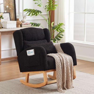 CAVINAS Polyester Fabric Glider Rocking Chair with High Backrest,Cozy Upholstered Rocking Chairs,Nursery Accent Chair for Bedroom
