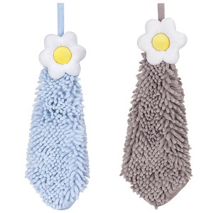 REGALWOVEN Chenille Soft Absorbent Flower Hanging Hand Towels for Bathroom 2 Pcs - 1 of 4