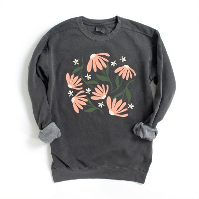 Simply Sage Market Women's Garment Dyed Graphic Sweatshirt Pink Daises
