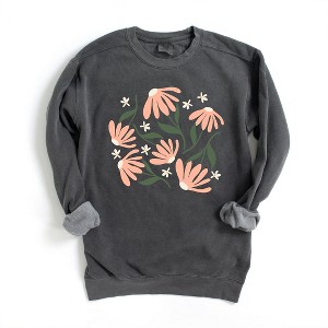 Simply Sage Market Women's Garment Dyed Graphic Sweatshirt Pink Daises - 1 of 2