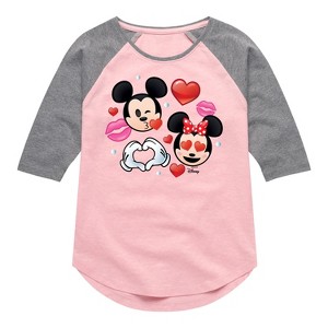 Girls' - Disney - Mickey Minnie Love Shirt Tail Raglan Graphic T-shirt - 1 of 4