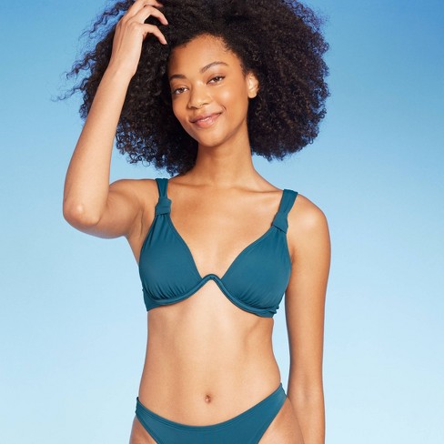 Women's Knot Detail Continuous Underwire Bikini Top - Shade & Shore™ Teal  Blue 34DD