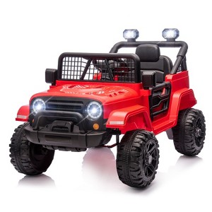 JOYMOR 12V Ride on Truck with Remote Control, Battery Powered Kids Car with LED Lights/Horn/Manual Control/3-5 MPH Speed/Gift for Girl Boy (Red) - 1 of 4