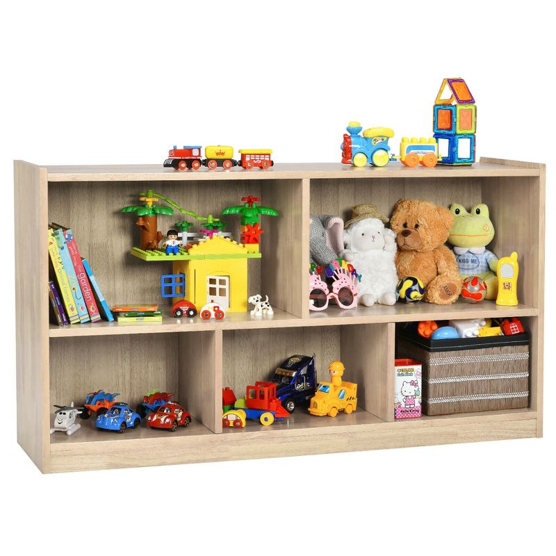 Costway Kids 5-Cube Storage Cabinet 2-Shelf Wood Bookcase Organizer Natural, 1 of 11