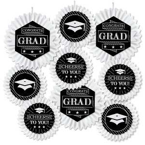 Big Dot of Happiness Graduation Cheers - Hanging Graduation Party Tissue Decoration Kit - Paper Fans - Set of 9 - 1 of 4