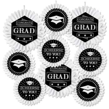 Big Dot of Happiness Graduation Cheers - Hanging Graduation Party Tissue Decoration Kit - Paper Fans - Set of 9