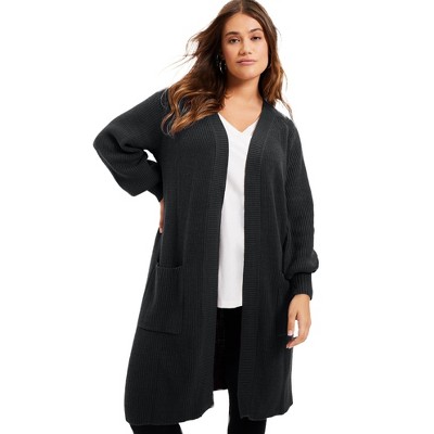 June + Vie By Roaman's Women's Plus Size Open-front Cardigan - 18/20, Black  : Target