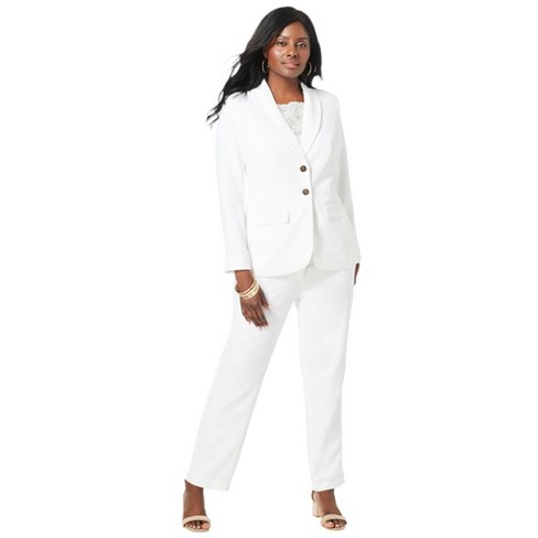 Jessica London Women's Plus Size Two Piece Single Breasted Pant Suit Set -  22 W, White : Target