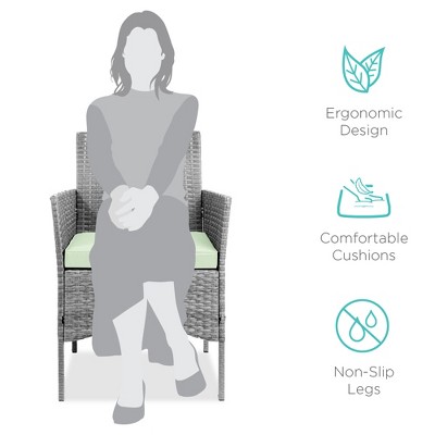 Gray and Light Mint Wicker Outdoor Bistro Set with Glass Table