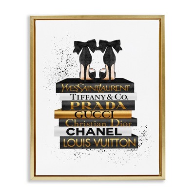 Stupell Industries Black Gold White Glam Bookstack, 25" x 31"