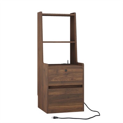 Acekool Nightstand with Charging Station, Wood Smart Bedside Table with Voice Night Lamp, Bookshelf & Storage Cabinet