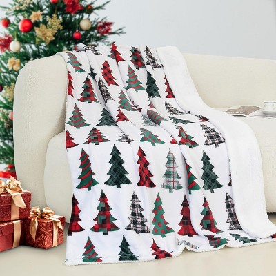 Comfort Ultra-Plush Flannel Blanket Christmas Plaid Christmas Tree.