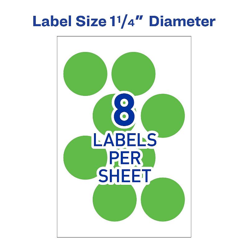 Avery Laser Color Coding Labels 1 1/4" Dia. Neon Green 8/Sheet 13291, 2 of 6