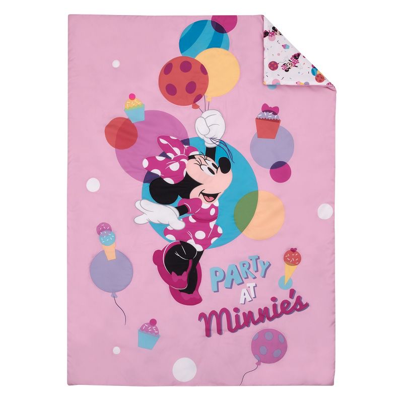 Disney Minnie Mouse Let's Party Pink, Lavender, and White Balloons, Cupcakes, and Confetti Party at Minnie's 4 Piece Toddler Bed Set, 2 of 7