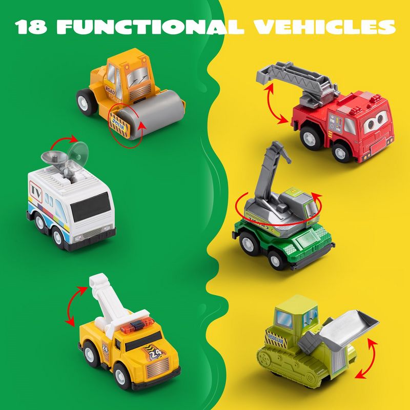 Syncfun 18 Pcs Pull Back City Cars and Trucks Toy Vehicles Set, Friction Powered Cars Toys for Toddlers, Boys, Girls’ Educational Play, Goodie Bags, 4 of 9