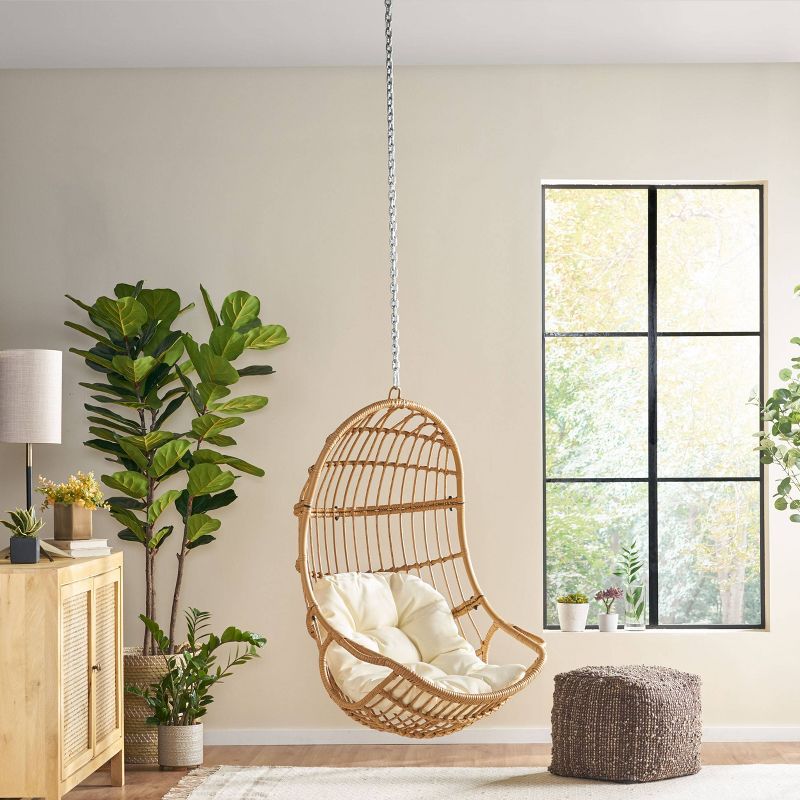 Richards Outdoor/Indoor Wicker Hanging Chair with 8 Foot Chain (No Stand) - Light Brown/Beige - Christopher Knight Home, 3 of 7