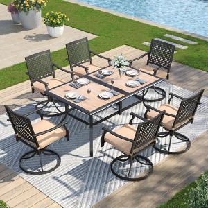 Captiva Designs 7pc Patio Dining Set with Wood-look Rectangle Steel Table & Beehive Pattern Back Metal Chairs - 1 of 1