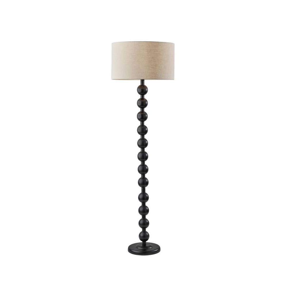 Photos - Floodlight / Street Light Adesso Orchard Floor Lamp Black: Modern Wooden Standing Lamp, ETL Listed, Linen Shade 