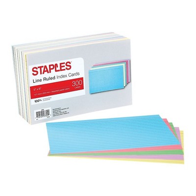 Staples 5" x 8" Line Ruled Assorted Pastel Index Cards 300/Pack (50995) TR50995