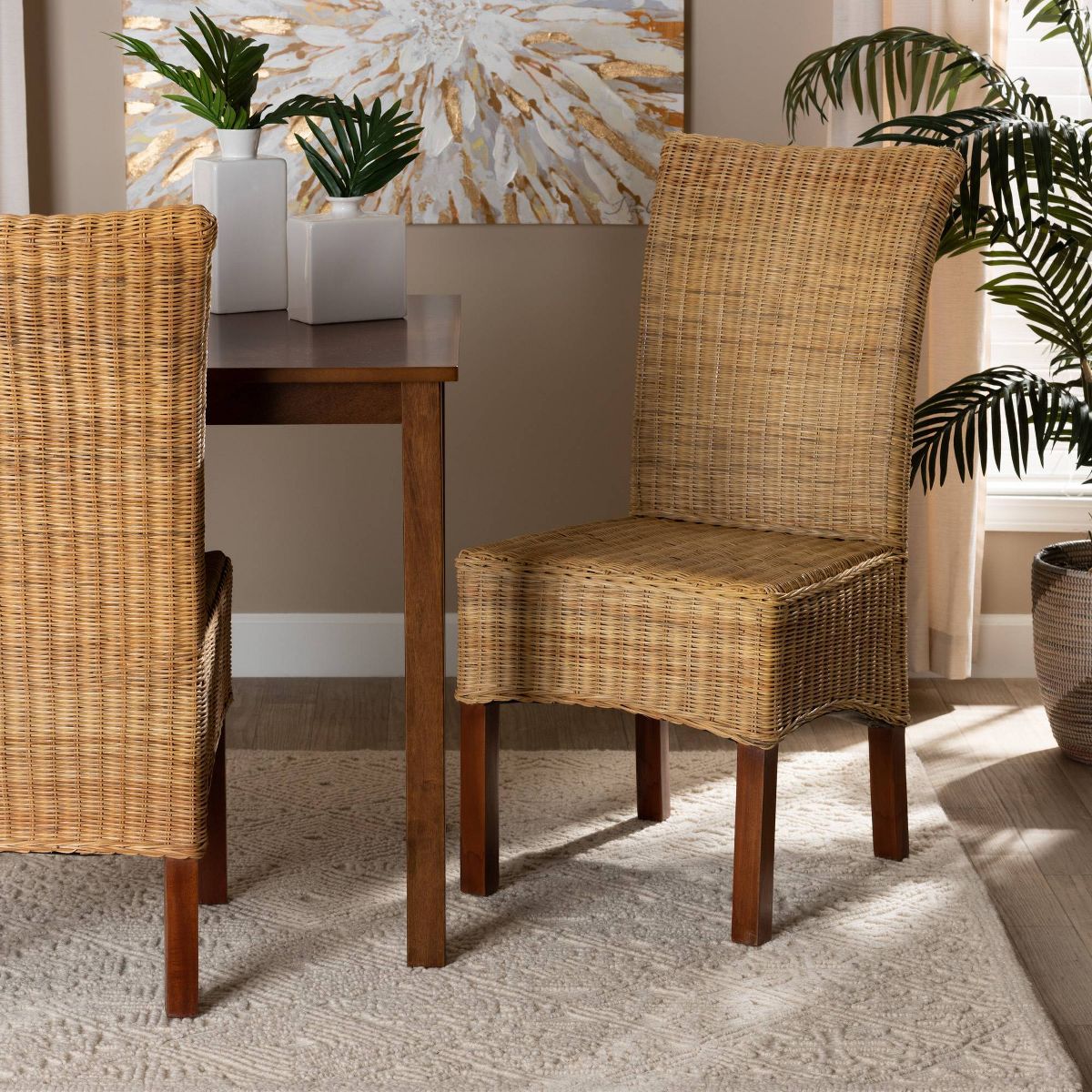 Shamara Natural Rattan and Mahogany Wood Dining Chair Walnut Brown - bali & pari
