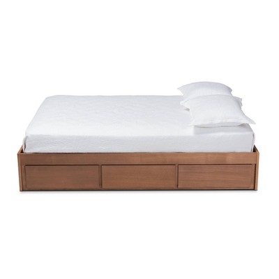 Walnut King Platform Storage Bed Frame with 3 Drawers