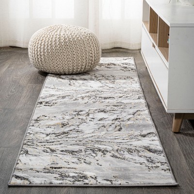 Modern Floral Swirl Design Non-Slip Area Rug - 2' x 10' Runner - Gray