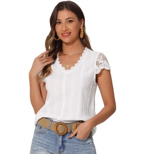 INSPIRE CHIC Women's Lace Summer Dressy Short Sleeve Casual Blouse - 1 of 4