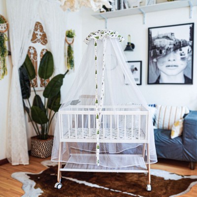 SereneVita Wooden Baby Bassinet Bedside Sleeper, Bedside Crib Sleeper with Mattress, Mosquito Net, Wheels, Storage Basket for Newborn, Toddles