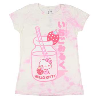 Sanrio Women's Hello Kitty Strawberry Milk Pink Tie-Dye T-Shirt Adult