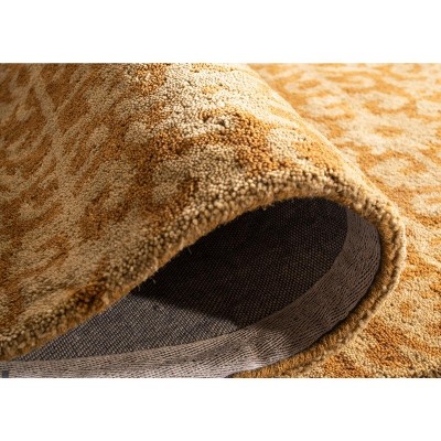Hand-Tufted Round Gold and Beige Wool Area Rug 6' Diameter