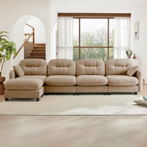 GDFStudio Elinor Chenille Upholstered Tufted Cushion Backrest Sectional Sofa Set with Ottoman - 1 of 4