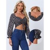 Allegra K Women's Smocked Floral Sweetheart Neck Drawstring Front Puff Sleeve Summer Crop Top - 2 of 4