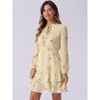 INSPIRE CHIC Women's Summer Floral Layered Tie V-Neck Semi-Sheer Long Sleeve Mini Dress - 2 of 4