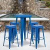 Flash Furniture Commercial Grade 24" Round Metal Indoor-Outdoor Bar Table Set with 4 Square Seat Backless Stools - 2 of 4