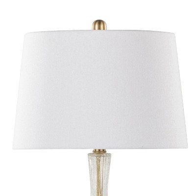 Set of 2 Gold and Clear Crackle Glass Table Lamps with White Linen Shades