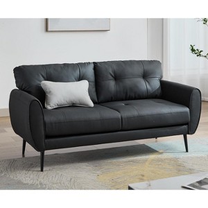 TYBOATLE 61" Faux Leather Loveseat Sofa, Mid-Century Modern Tufted Couch for Small Spaces, Comfy 2-Seater for Living Room, Bedroom, Office - 1 of 4