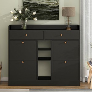 Tipping Bucket Shoe Cabinet With 4 Flip Drawers,2-Tier Shoe Storage Organizer With Drawers,Freestanding Shoe Cabinet For Entryway-Cuddlewood - 1 of 4