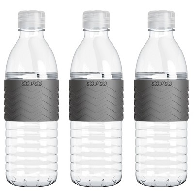 Copco Hydra 3-Pack Water Bottle 16.9 Ounce Non Slip Sleeve BPA Free Tritan Plastic Reusable - Chevron Gray