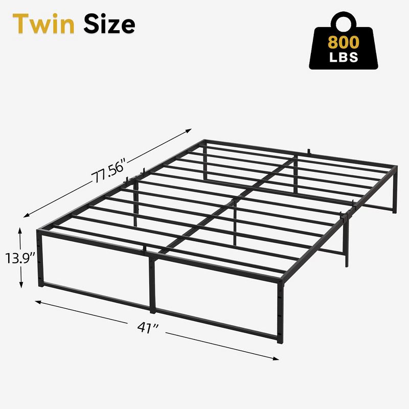 Twin Size Bed Frame Platform, 14 inch Metal Twin Bedframe with 3 in 1 Sturdy Steel Support, No Box Spring Needed Black Mattress Frame, 2 of 8
