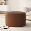 27.5'' Faux Leather Ottoman,Round Ottoman,Rustic Ottoman,Shoe Changing Bench,Footstool Ottoman Furniture,Ottoman For Living Room-Cuddlewood - 3 of 4