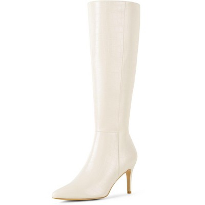 Perphy Women's Stone Pattern Pointy Toe Stiletto Heel Knee High Boots