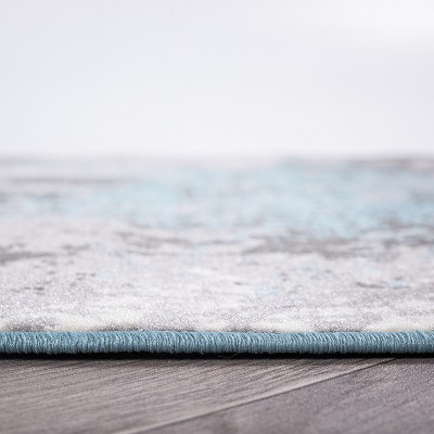 Modern Abstract Gray and Blue Stain Resistant Area Rug