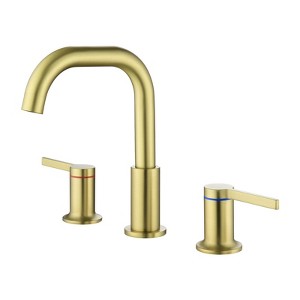 Cobbe Double Handle Bathroom Sink Faucet for Vanity 3-Hole Widespread Faucet Brushed Gold - 1 of 4