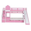 Twin-Over-Twin/Full-Over-Full Castle Style Bunk Bed with 2 Drawers 3 Shelves and Slide, White/Gray/Pink/Blue - ModernLuxe - 4 of 4