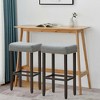 Costway Set of 2 Nailhead Saddle Bar Stools 29.5'' Height w/ Fabric Seat & Wood Legs GrayBeige - 2 of 4