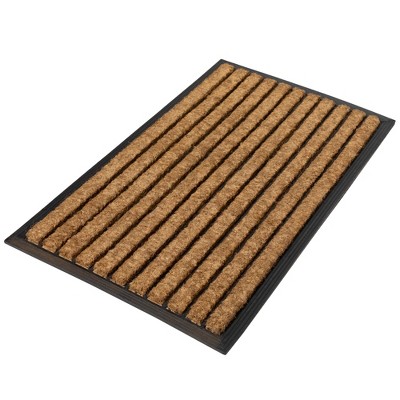 Black and Brown Striped Coir Outdoor Doormat 30" x 18"