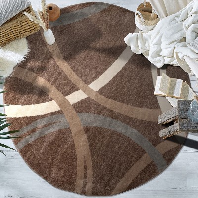 78" Brown Abstract Synthetic Round Washable Area Rug