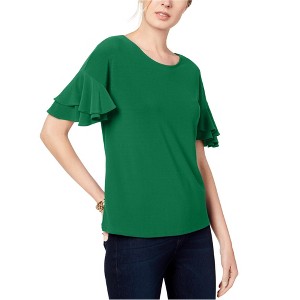 I.N.C International Concepts Womens Ruffle Sleeve Pullover Blouse, Green, Medium - 1 of 1